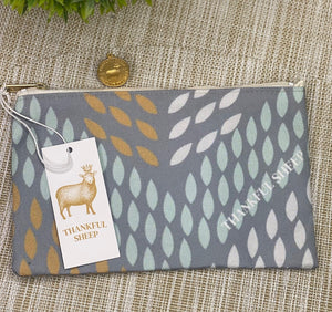 Thankful Sheep Whispers Zipper Pouch  Gray/Light Gray/Gold/Blue