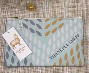 Thankful Sheep Whispers Zipper Pouch    Blue/Gold/Gray/Light Gray