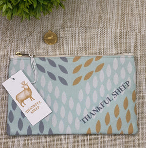 Thankful Sheep Whispers Zipper Pouch    Blue/Gold/Gray/Light Gray