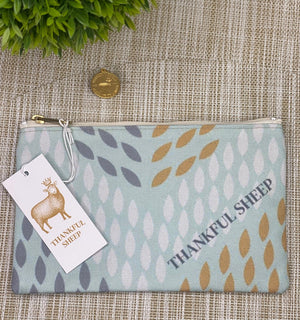 Thankful Sheep Whispers Zipper Pouch    Blue/Gold/Gray/Light Gray