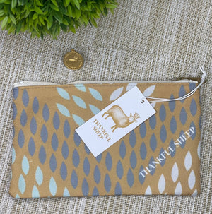 Thankful Sheep Whispers Zipper Pouch  Gold/Blue/Gray/Light Gray