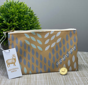 Thankful Sheep Whispers Zipper Pouch  Gold/Blue/Gray/Light Gray