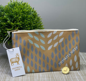 Thankful Sheep Whispers Zipper Pouch  Gold/Blue/Gray/Light Gray