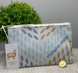 Thankful sheep Whispers Zipper Pouch   Light Gray/Gray/Gold/Blue