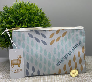 Thankful sheep Whispers Zipper Pouch   Light Gray/Gray/Gold/Blue