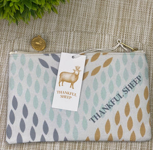 Thankful sheep Whispers Zipper Pouch   Light Gray/Gray/Gold/Blue