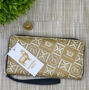 Thankful Sheep Icons Zip Wallet With Strap  Gold/Light Gray