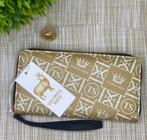 Thankful Sheep Icons Zip Wallet With Strap  Gold/Light Gray