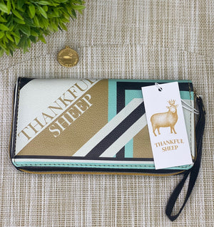 Thankful Sheep Bold Sheep Zip Wallet With Strap  Gold/Blue/Light Gray/Black