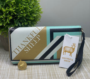 Thankful Sheep Bold Sheep Zip Wallet With Strap  Gold/Blue/Light Gray/Black