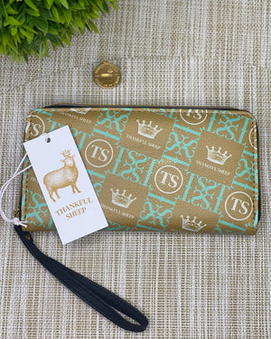 Thankful Sheep Icons Zip Wallet With Strap  Gold/Blue/Light Gray