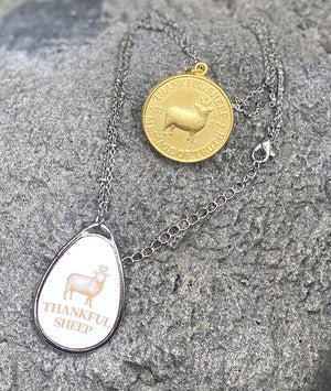 Thankful Sheep Logo Oval Drop Necklace