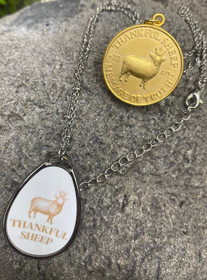 Thankful Sheep Logo Oval Drop Necklace