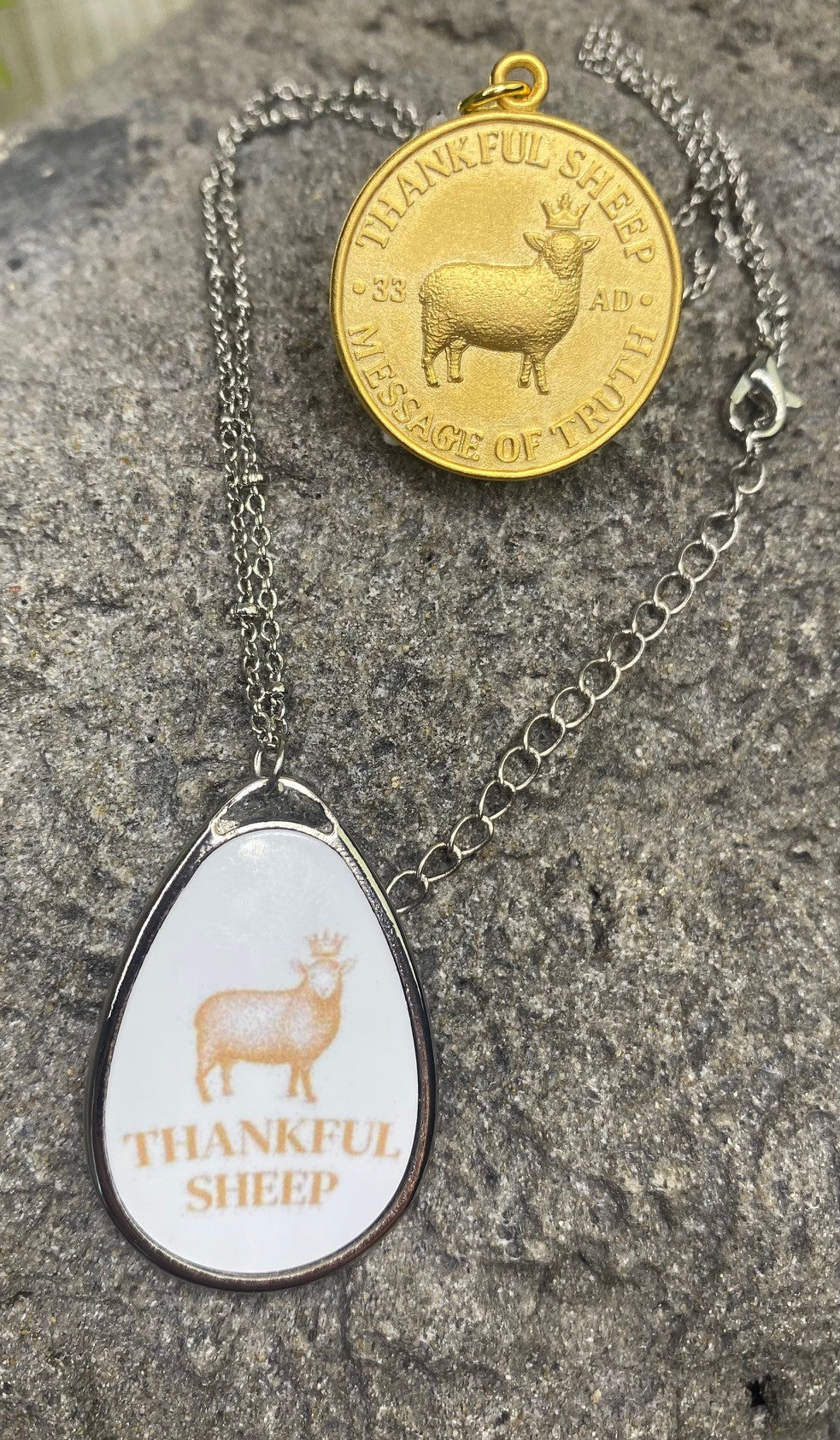 Thankful Sheep Logo Oval Drop Necklace