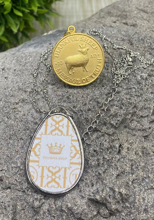 Thankful Sheep Icons Oval Drop Necklace  Light Gray/Gold