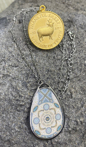 Thankful Sheep Harmony Oval Drop Necklace  Grays