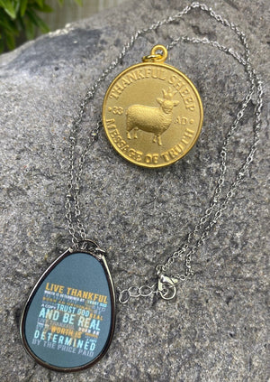 Thankful Sheep Be Real Oval Drop Necklace