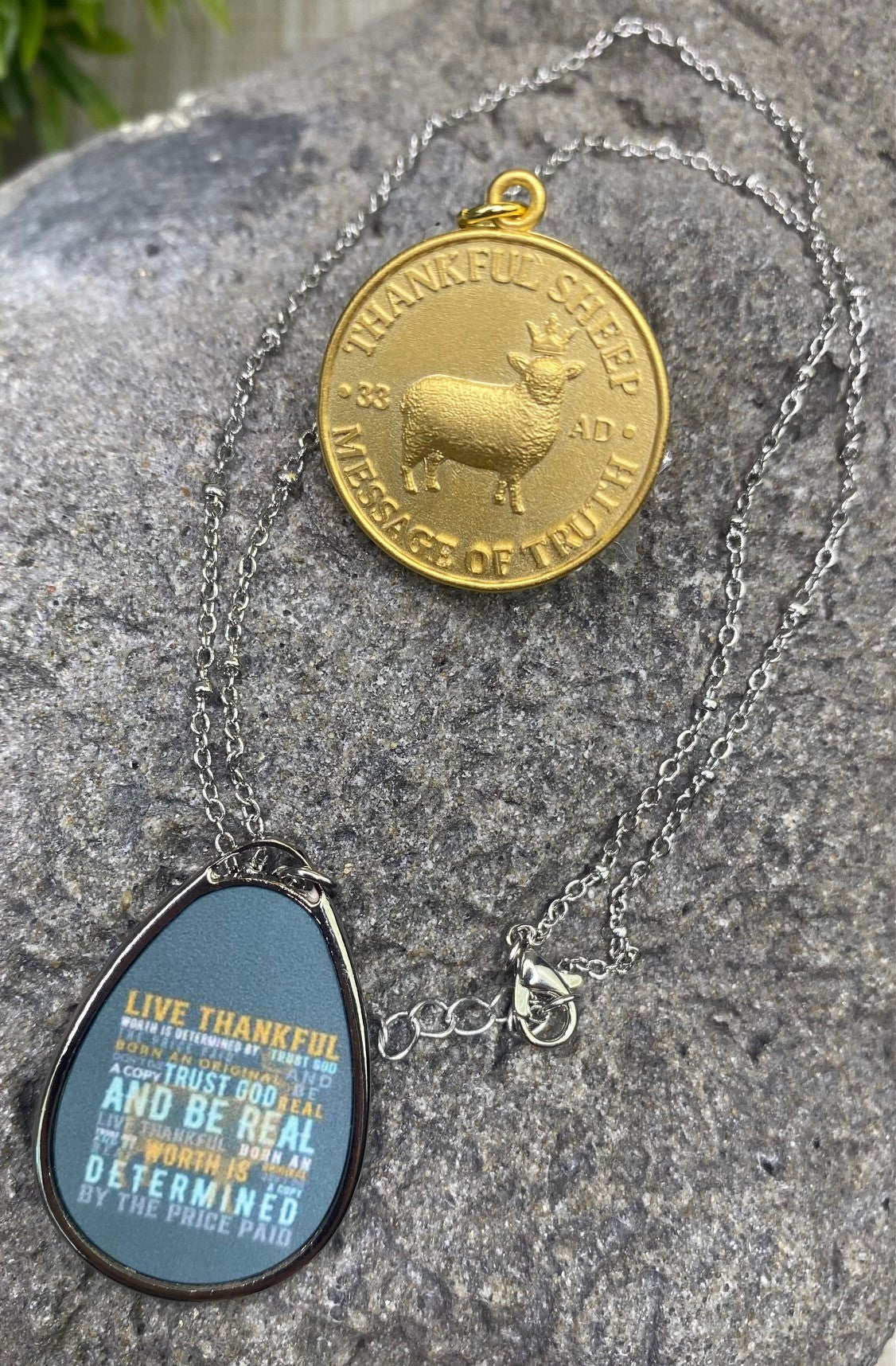 Thankful Sheep Be Real Oval Drop Necklace