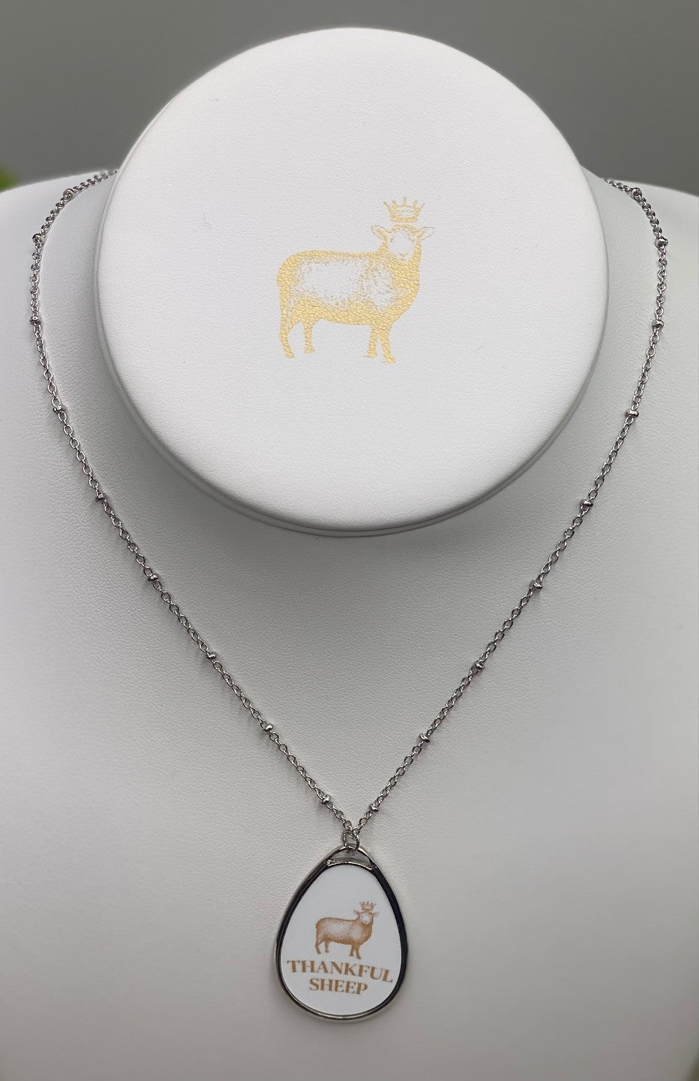 Thankful Sheep Logo Oval Drop Necklace