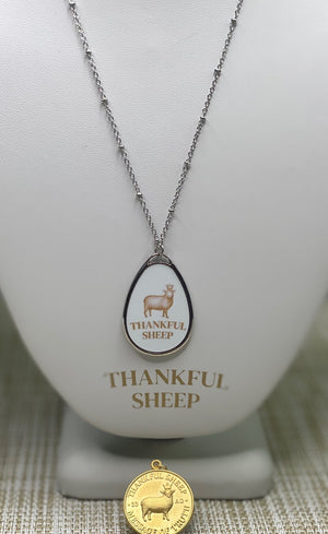 Thankful Sheep Logo Oval Drop Necklace