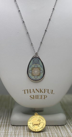 Thankful Sheep Harmony Oval Drop Necklace   Greens