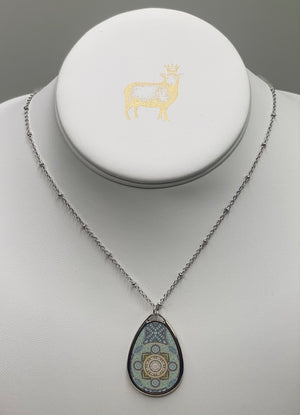 Thankful Sheep Harmony Oval Drop Necklace   Greens