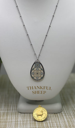 Thankful Sheep Harmony Oval Drop Necklace  Grays