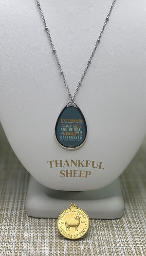 Thankful Sheep Be Real Oval Drop Necklace