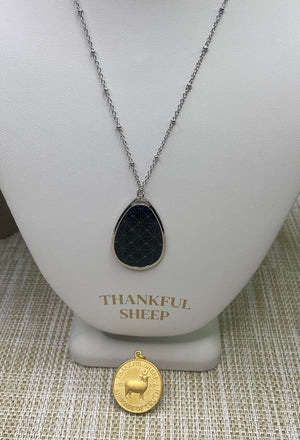 Thankful Sheep Circle Icons Oval Drop Necklace