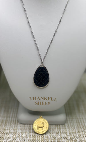 Thankful Sheep Circle Icons Oval Drop Necklace