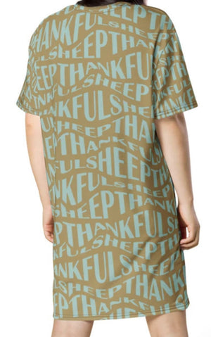 Thankful Sheep All Over Sheep T-Shirt Dress    Gold/Blue