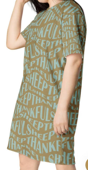 Thankful Sheep All Over Sheep T-Shirt Dress    Gold/Blue