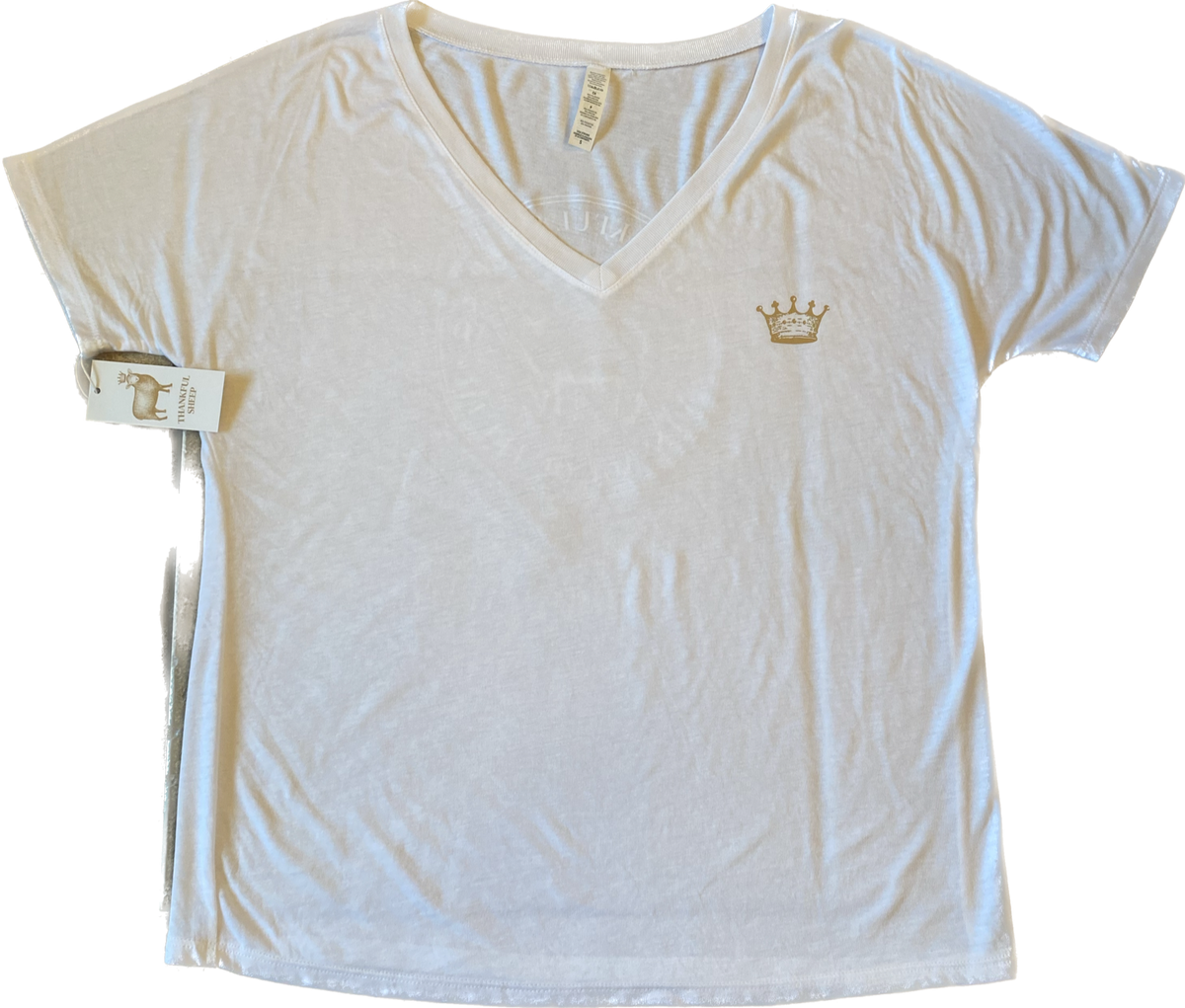 Thankful Sheep V-Neck T-Shirt White