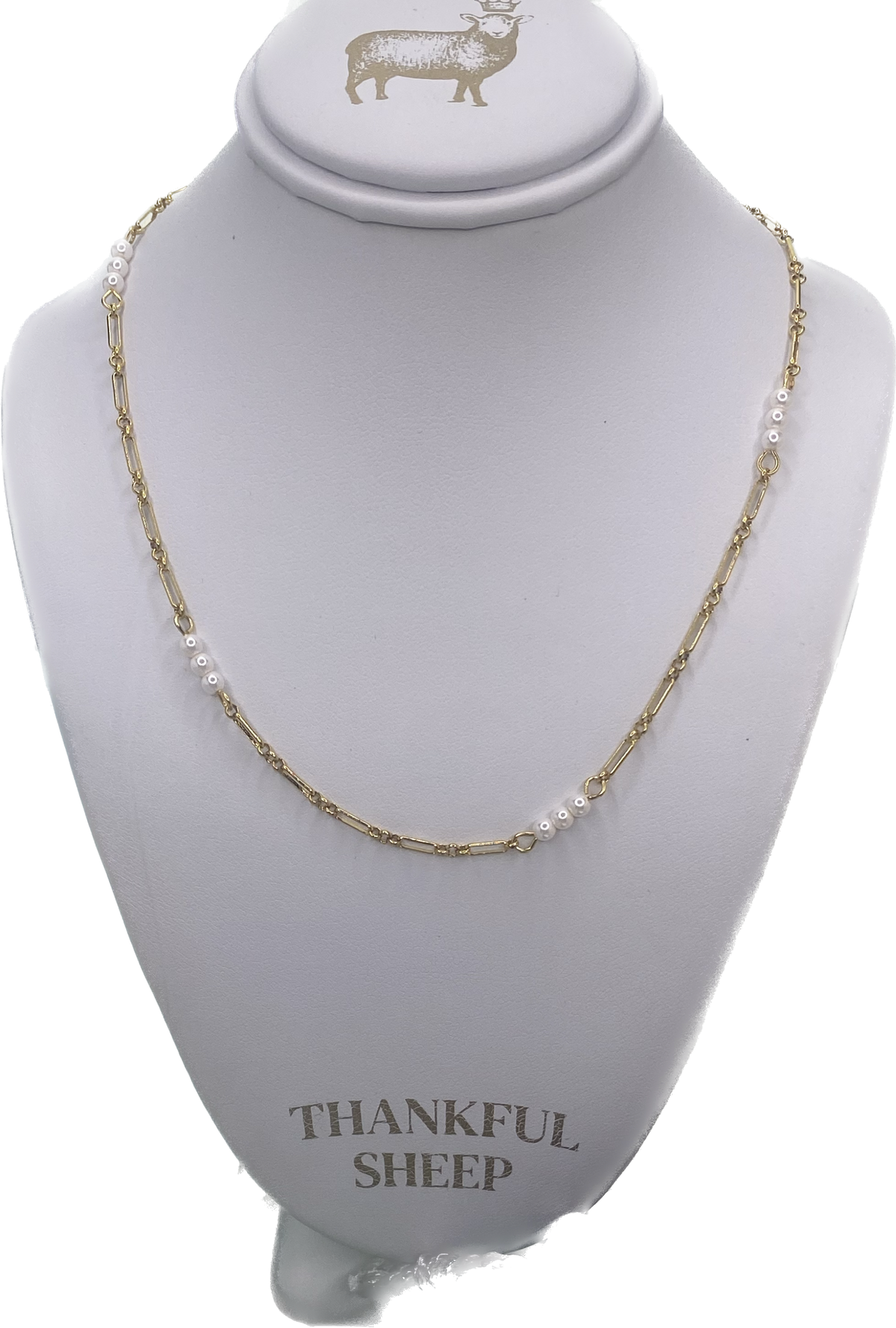 Thankful Sheep Dainty Pearl and Chain Necklace