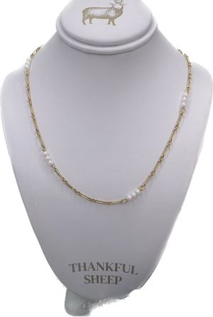 Thankful Sheep Dainty Pearl and Chain Necklace