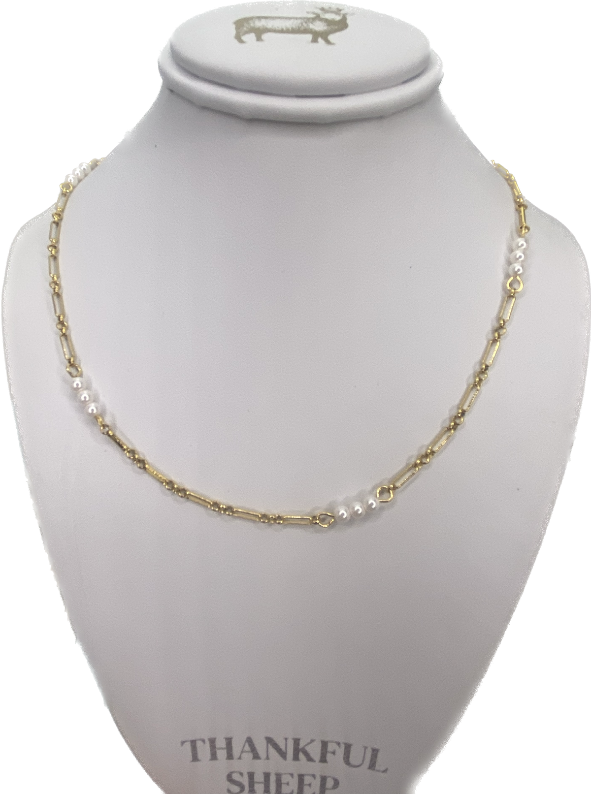 Thankful Sheep Dainty Pearl and Chain Necklace