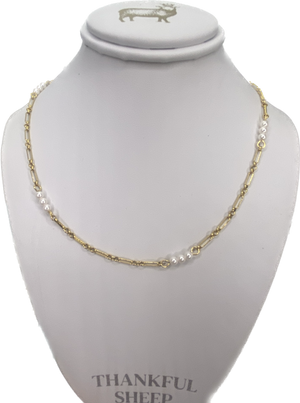 Thankful Sheep Dainty Pearl and Chain Necklace