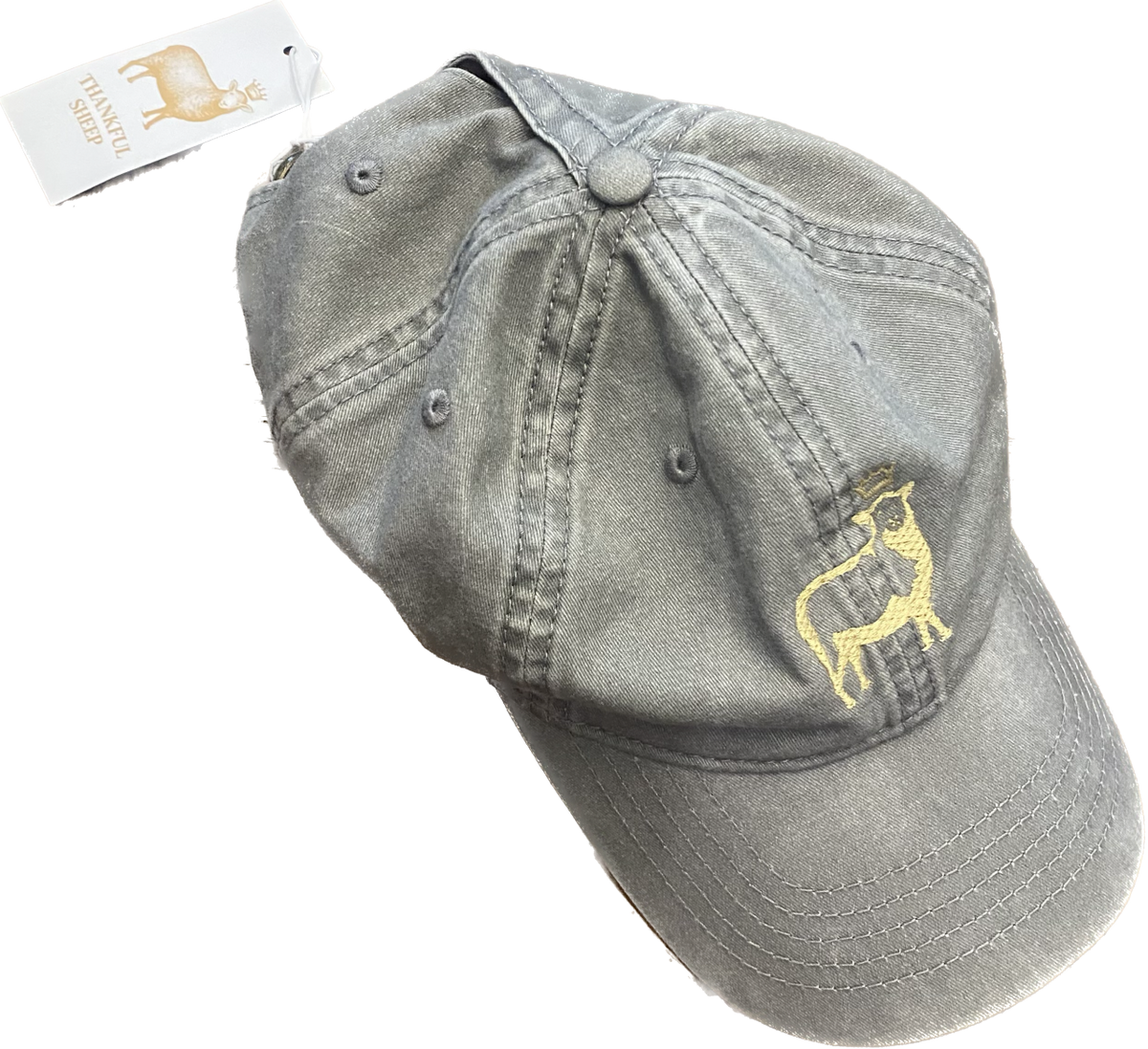 Thankful Sheep Embroidery Gray Hat Gold Stitching