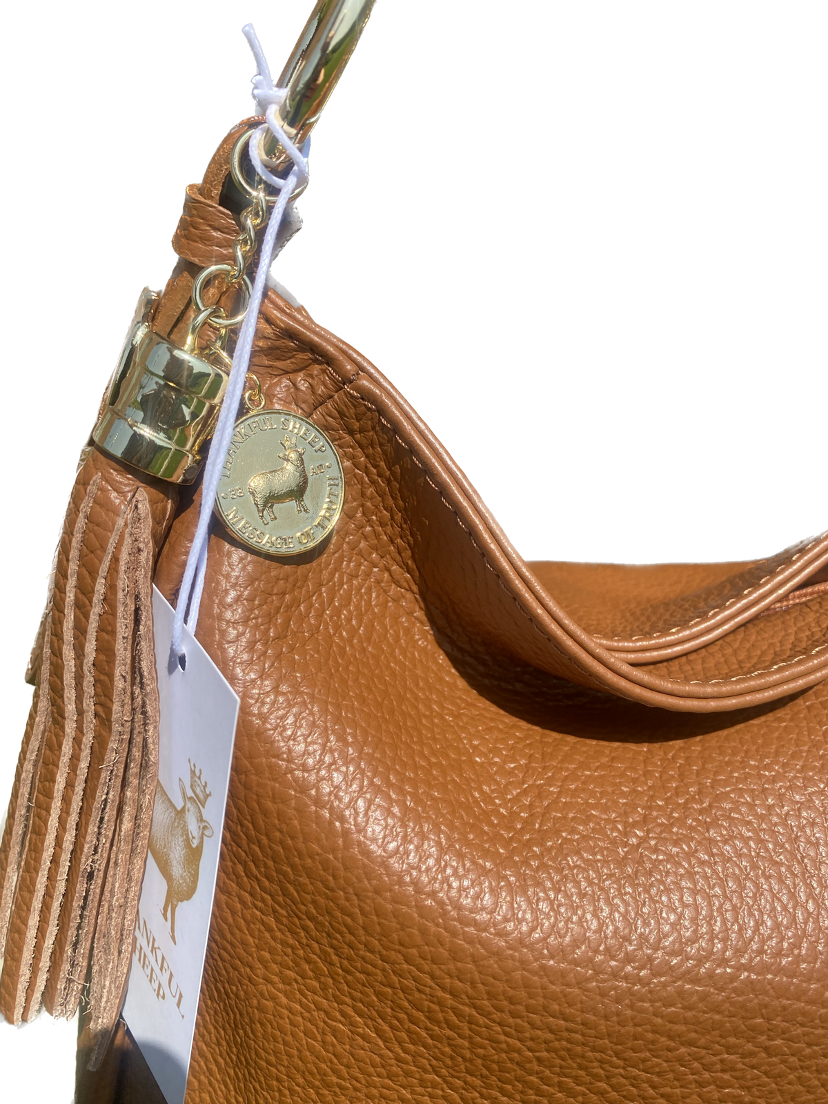 Thankful Sheep Leather Shoulder Handbag Camel