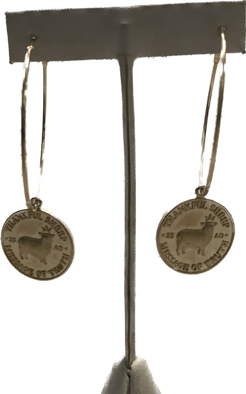 Thankful Sheep Coin Drop Earrings