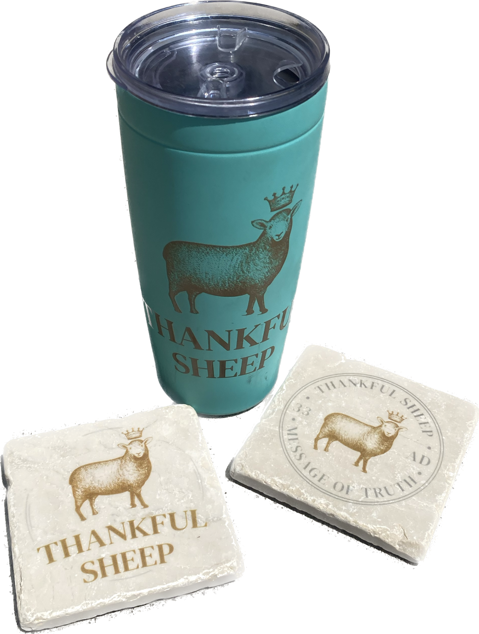 Thankful Sheep Message of Truth Stone Coaster