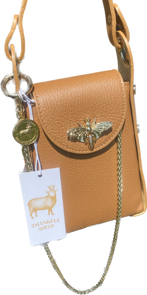 Leather "Bee" Small Crossbody in Camel