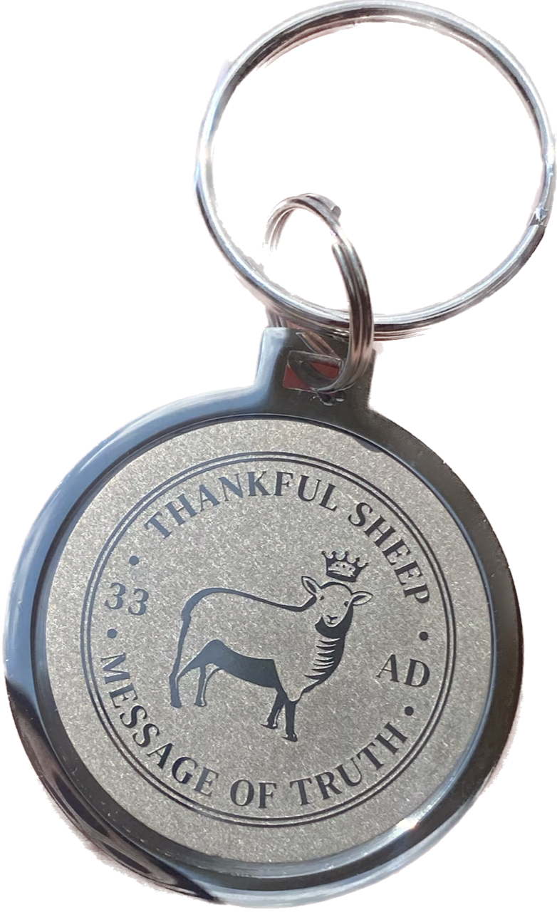 Thankful Sheep "Message of Truth" Medallion Key Ring Silver