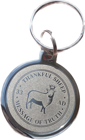 Thankful Sheep "Message of Truth" Medallion Key Ring Silver