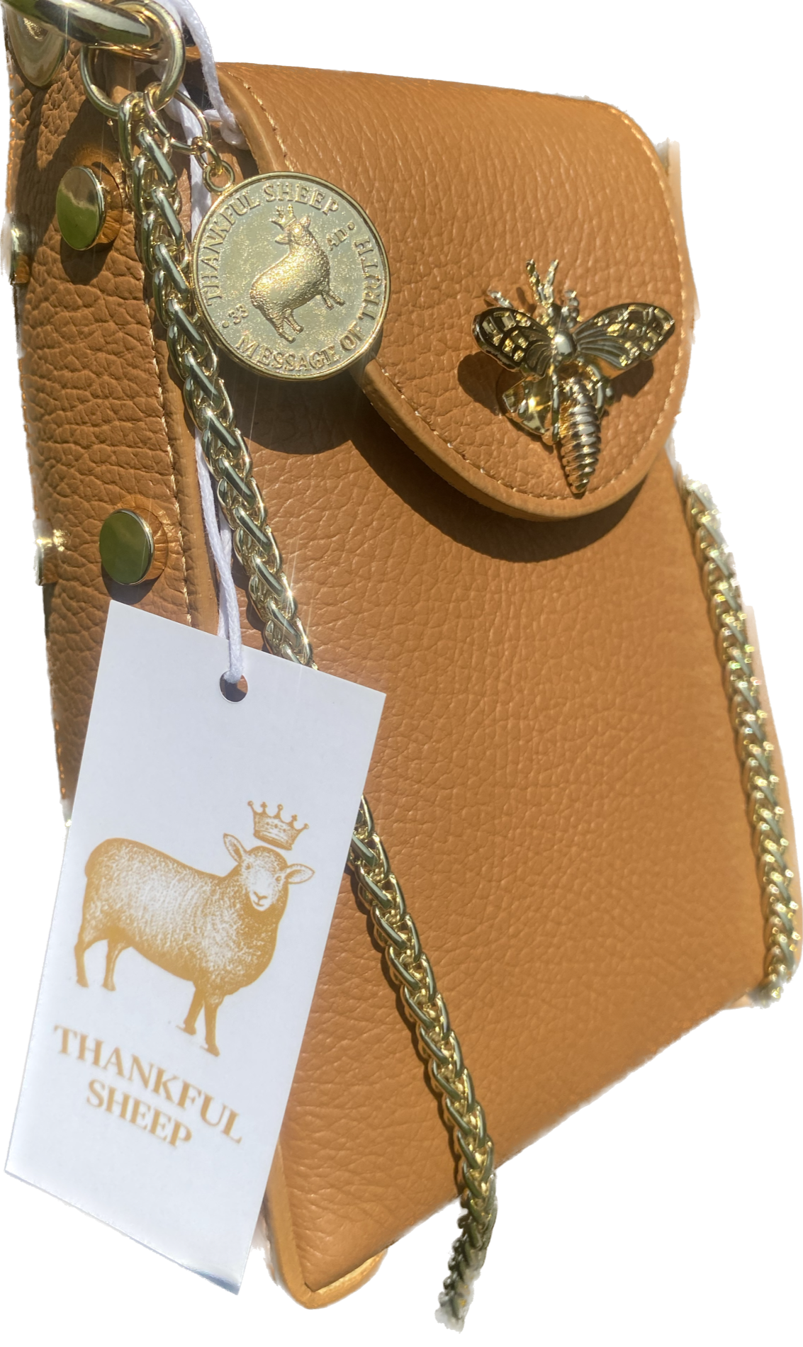 Leather "Bee" Small Crossbody in Camel