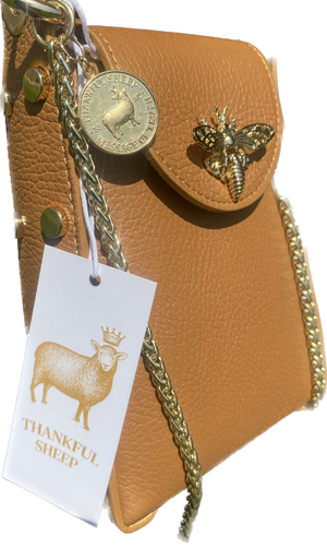 Leather "Bee" Small Crossbody in Camel