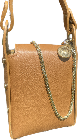 Leather "Bee" Small Crossbody in Camel