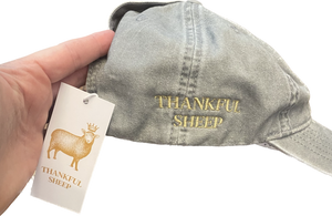 Thankful Sheep Embroidery Gray Hat Gold Stitching