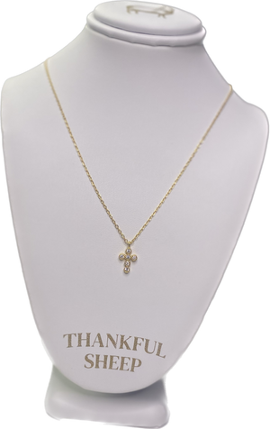 Thankful Sheep 925 Sterling Silver CZ Cross Necklace