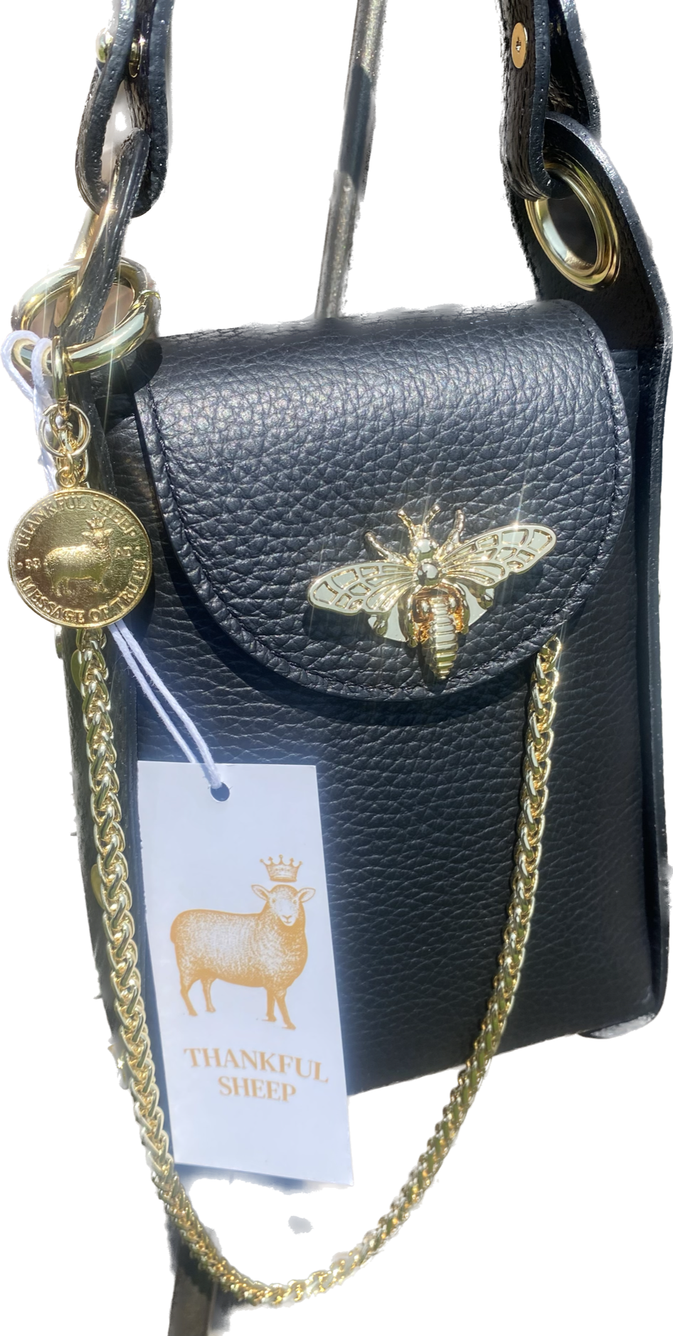 Leather "Bee" Small Crossbody in Black